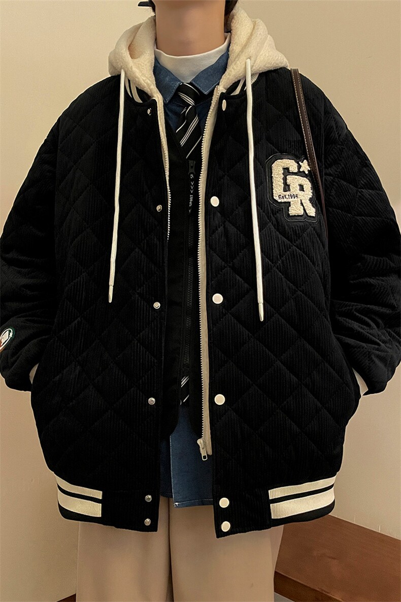 冬款加棉时尚毛巾绣棉服潮假两件连帽外套男士8135-P140控价178,男装棉衣,电商A441-1