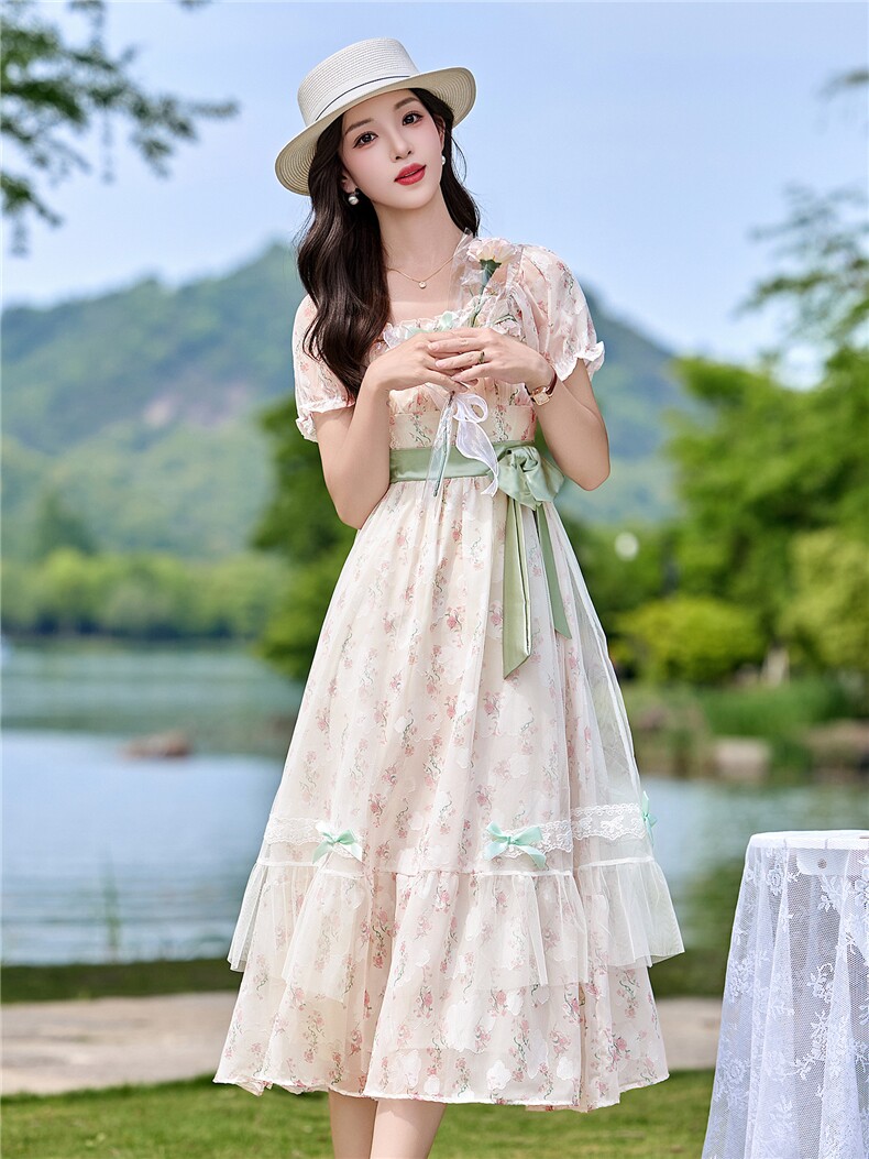 2026年夏季时尚潮流甜美浪漫印花连衣裙,女装连衣裙,江南富贵女