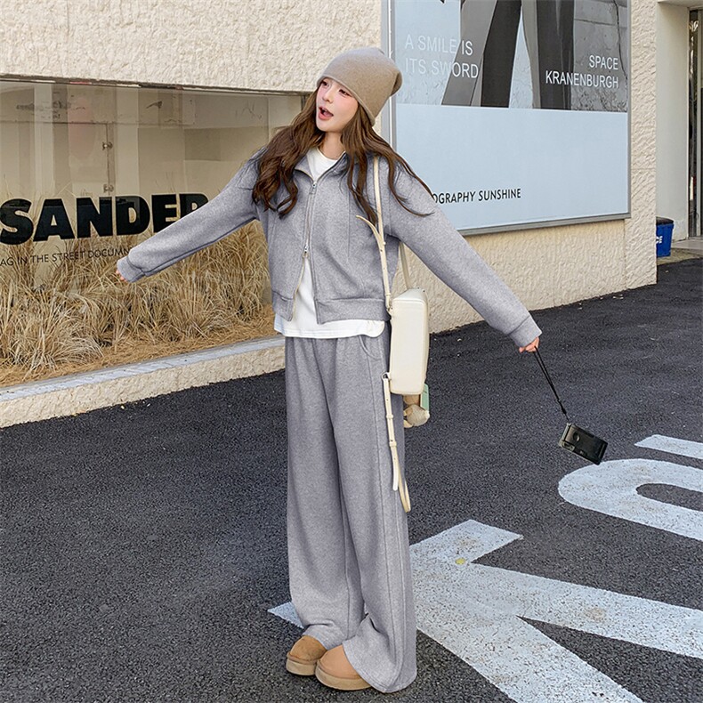 奶盐系黄色休闲运动套装女2025年春秋季新款加厚卫衣阔腿裤两件套,女装套装/套裙,2C317