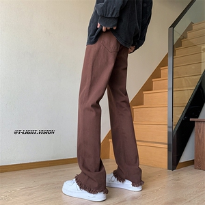 B221 美式ins高街小众情侣款毛边微喇牛仔裤 LK23004-P55 控78图片