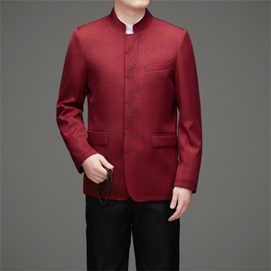 高端新款中山装西服外套男士中年风新中式休闲西服唐装套装图片