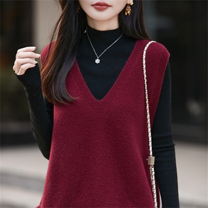 法式高端慵懒风100纯羊毛针织马甲女叠穿背心宽松毛衣坎肩25新款图片