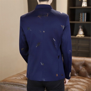 XF508-P80 男士印花小西装男韩版修身立领中山装休闲西服薄款图片