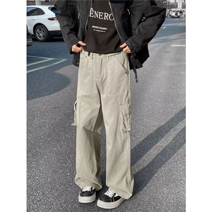 复古水洗藏青色多口袋工装裤男生春秋季设计感cleanfit高级直筒裤图片