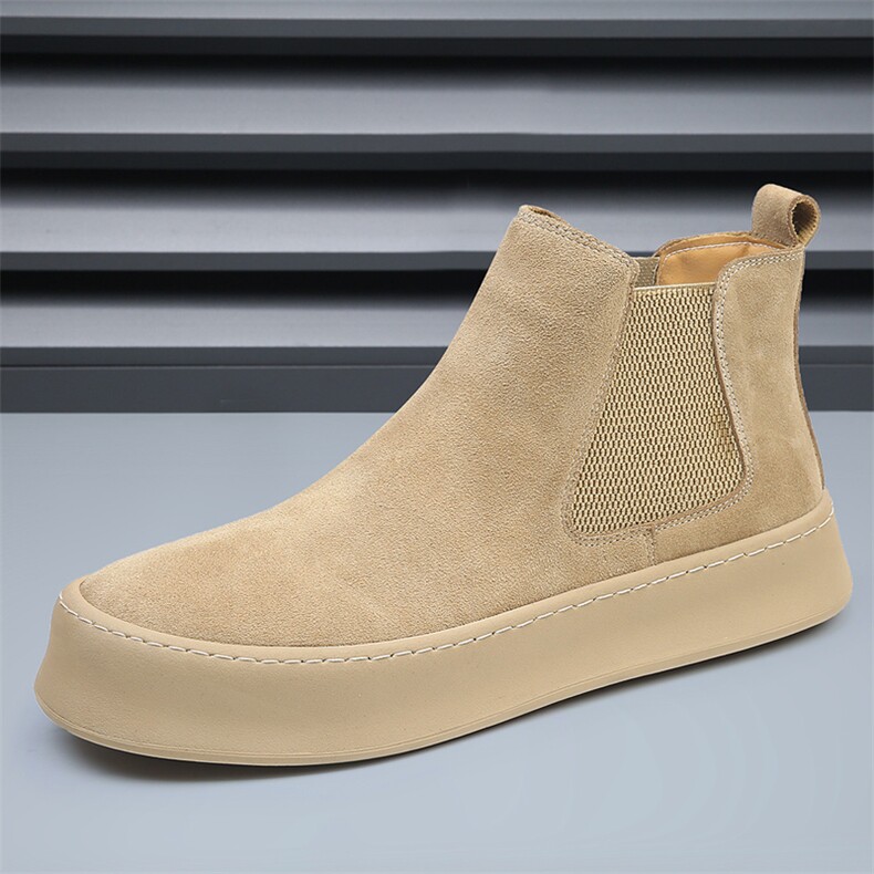 马丁靴男冬季真皮中帮切尔西靴加绒保暖厚底增高短靴复古棉靴，男鞋切尔西靴，电商A223