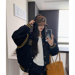 夹棉棒球服外套男女秋冬新款休闲拼色宽松加厚夹克上衣 M8059图片