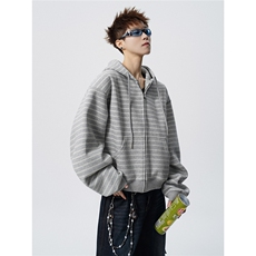 可二开条纹M-5XL大码34%棉66%涤纶连帽开衫卫衣男WY78194P88控138，男装卫衣，星座226-1
