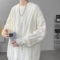 8XL-M麻花毛衣男宽松大码慵懒风情侣圆领针织衫线衣外套MY1512P65，男装针织衫/毛衣，电商B238