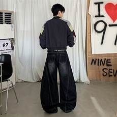 2025春夏新款美式复古弯刀牛仔裤阔腿直筒宽松牛仔长裤YD9007-P75，男装牛仔裤，星座509