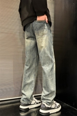 男士直筒牛仔裤微磨毛设计简约休闲破洞裤610A-1-K3701-P58，男装牛仔裤，星座610A-1
