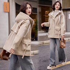 加绒加厚冬装新款派克棉服女中长款保暖连帽简约时尚工装棉衣外套，女装棉衣/棉服，梦懿尔