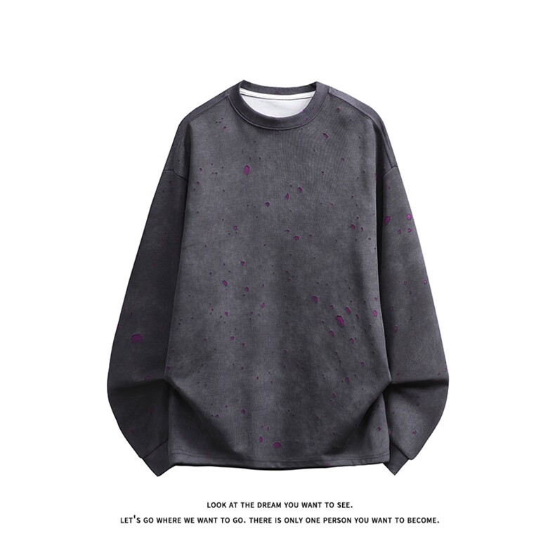 漆点长袖休闲宽松卫衣简约破洞圆领上衣男W4675-P48【特价】，男装卫衣，电商A007