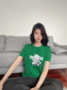 新款时尚可爱卡通小熊印花圆领短袖T恤图片