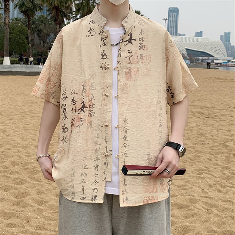 盘扣花短袖衬衫男士夏季复古唐装新中式风衬衣7012P40,男装衬衫,电商A056