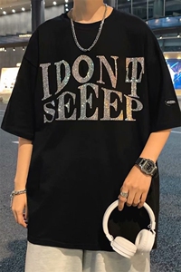 夏季休闲港风时尚潮流上衣嘻哈烫钻男街头短袖印花潮t恤 T237-P25图片