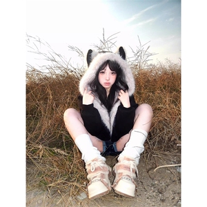 现货重磅硬挺boxy羽绒棉衣座山雕猫耳大毛毛领麂皮棉服冬外套