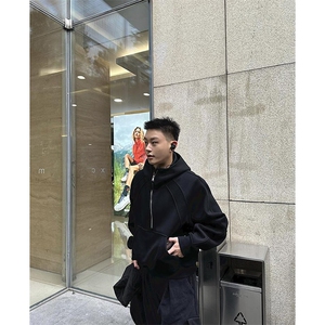 抖音得物高品质二开 26春装重磅宽松结构拉链设计高领连帽卫衣W76图片