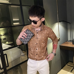312A-174-P55 新款社会小伙中袖衬衫韩版潮流男士五分袖衬衣B图片