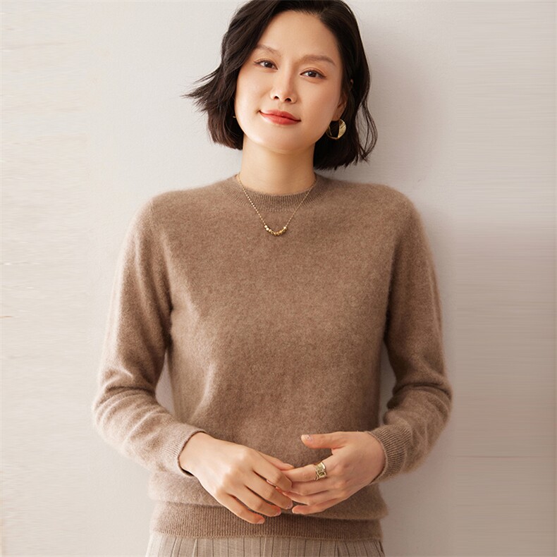 2025秋冬新款女士12针平面纯色圆领衫图片
