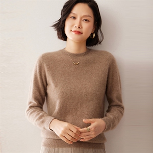 2025秋冬新款女士12针平面纯色圆领衫图片
