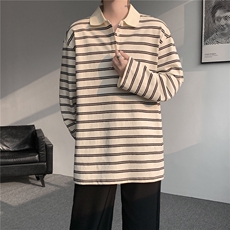 8XL-M条纹定律polo衫男翻领长袖t恤大版宽松上衣CX3011-P39，男装T恤，电商D206-1