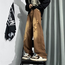 牛仔裤男高街ins潮牌阔腿裤日系复古秋冬宽松直筒长裤K5204-P45，男装牛仔裤，星座512-2