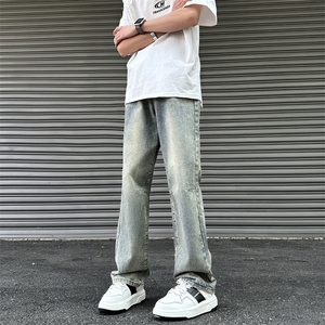 2025夏季双色直筒牛仔裤男美式休闲cleanfit裤子781/p58图片