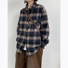 日系复古学院风格纹衬衫男款春季新款宽松百搭长袖衬衣W8077-P43，男装衬衫，星座512-4