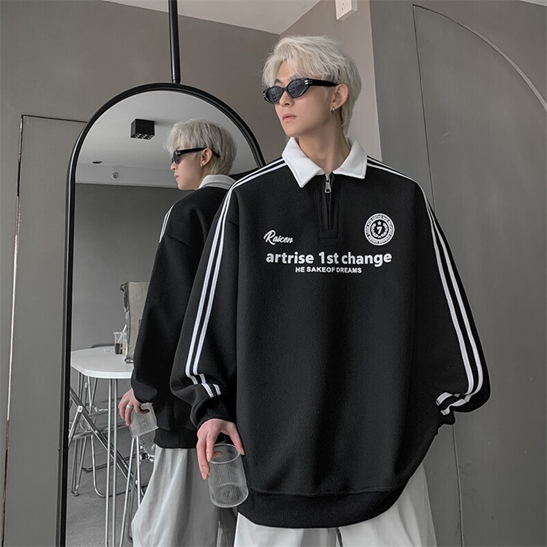 美式Polo衫卫衣字母印花情侣港风上衣学生男女同款外套7869-P58,男装Polo衫,电商C213(原B265)