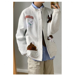 春秋美式复古刺绣卡通小狗棒球服外套男情侣夹克开衫男W6540-P62图片