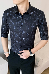312A-106-P55 2025新款韩版修身帅气花衬衫英伦时尚男士衬衣B图片