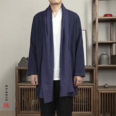 春装新款风男装棉麻男士中长款汉服领男风衣外套F002P95，男装风衣，钱塘802