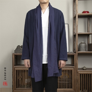 春装新款风男装棉麻男士中长款汉服领男风衣外套F002P95图片