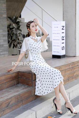 波点斗篷连衣裙??，女装连衣裙，珀莎