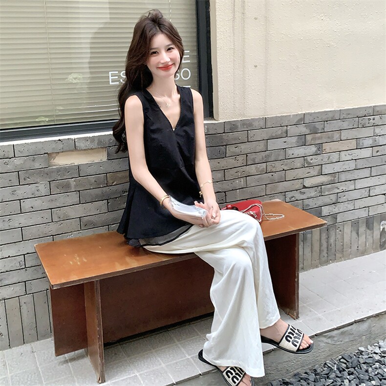网纱拼接无袖马甲阔腿裤套装女夏2025新款巨好看小众不撞款轻熟风,女装套装/套裙,浙宝276（原081）