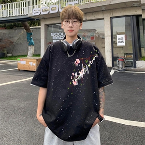 可48小时发货支持抖音得物来样二开 美式满天星亮片短袖T恤MTX643图片