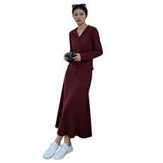 港风炸街时尚气质套装裙女春季洋气显瘦褶皱设计上衣半身裙两件套，女装套装/套裙，2C310
