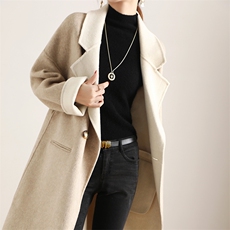 2025年秋季双色西服领时尚百搭通勤双面呢子羊毛大衣，女装双面呢大衣，琳尚羊绒