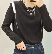 【现货]】秋季新款韩版休闲风针织衫T恤，女装T恤，那简