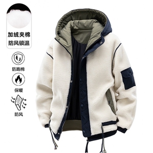 情侣棉服男士加绒加厚拼接工装保暖羊羔毛冬装外套M021-P135图片