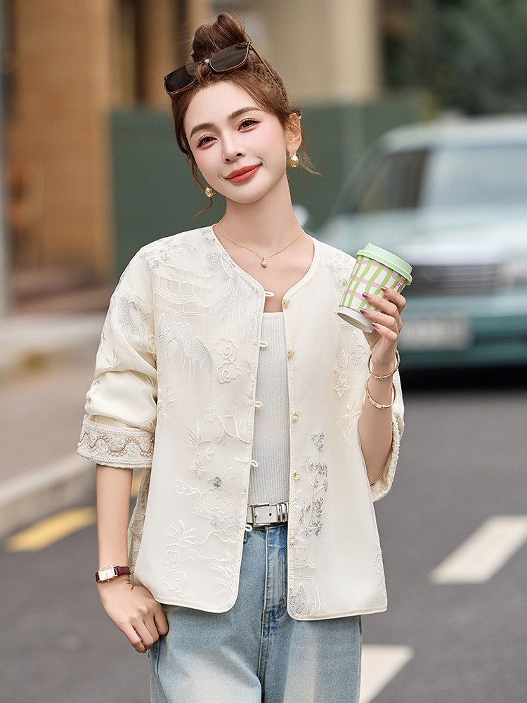 现货小香风刺绣薄款外套女2026春夏新款气质新中式上衣,女装短外套,依如秀(原杭风阁)