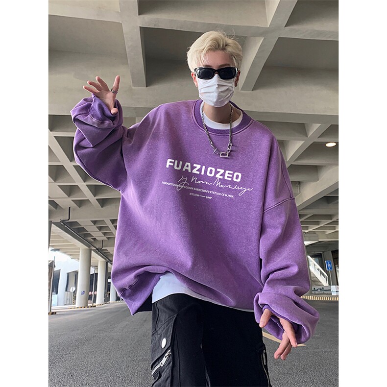得物抖音高品质二开360克重磅做旧炒雪花纯色圆领水洗卫衣1507,男装卫衣,电商A486