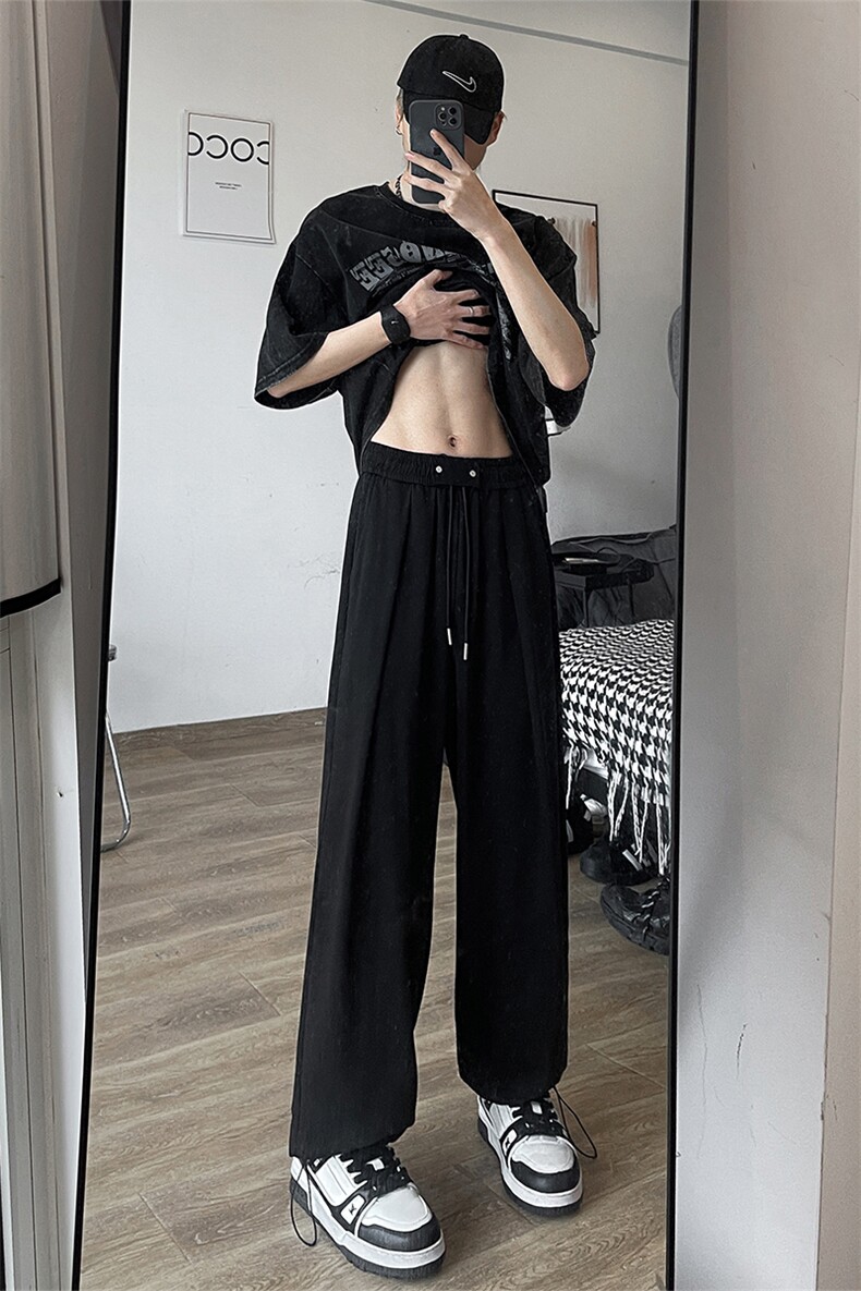 X2398-TP35控价58夏季冰丝裤港风2024新款薄款垂感休闲裤子男,男装休闲裤,电商A102-1