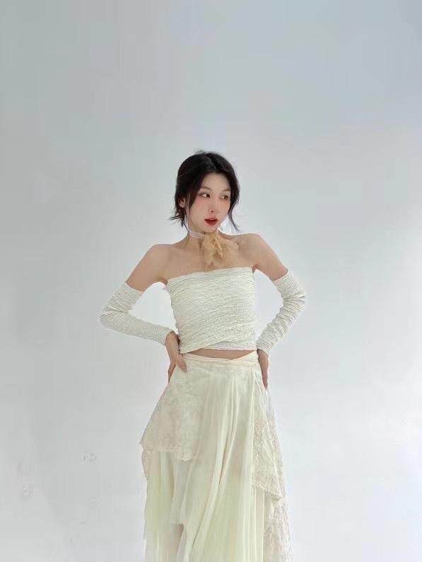 不规则针织抹胸上衣，抹胸，HE