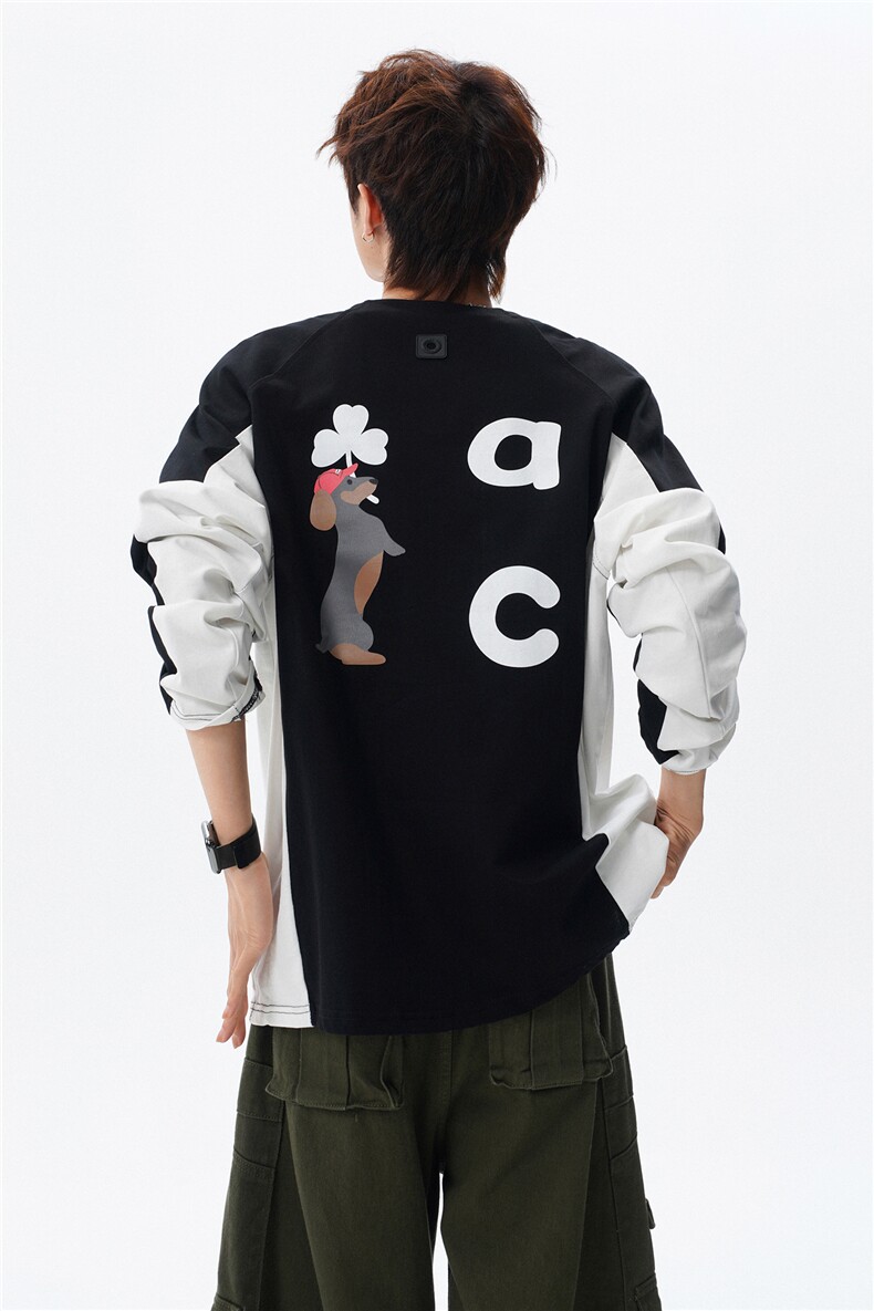 6XL-M美式潮牌印花长袖t恤男拼接撞色卫衣男上衣服CX3009-特P48,男装T恤,电商D206-1