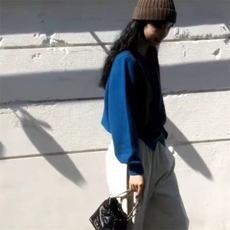 秋冬新款羊毛撞色圆领开衫简约个性显瘦保暖外套，女装羊毛衫，旭驰羊绒
