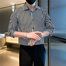 条纹七分袖衬衣新品轻熟风男装韩版修身高级感衬衫男士C156-6-7，男装衬衫，星座1116A-2（原606A-1）