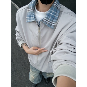 老钱风假两件外套男2025春秋新款拼接撞色宽松cleanfit飞行服夹克图片