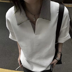 得物抖音高品质二开夏季美式潮牌假两件格子衬衫翻领高街短袖T恤，男装T恤，电商A486