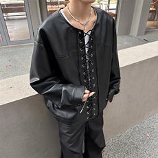 现货复古套头系绳设计皮衣男上衣A071-3318-P108，男装皮衣，电商A071